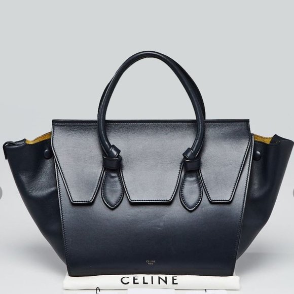 Navy Calfskin Leather Large Tie Tote Bag - Picture 1 of 4